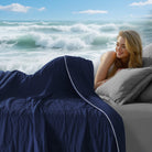 Cooling comforter for hot sleepers on bed