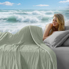 Cooling comforter for hot sleepers on bed