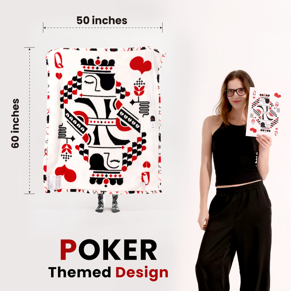 blunique - Poker Themed Design Heated Throw Blanket 50x60inch