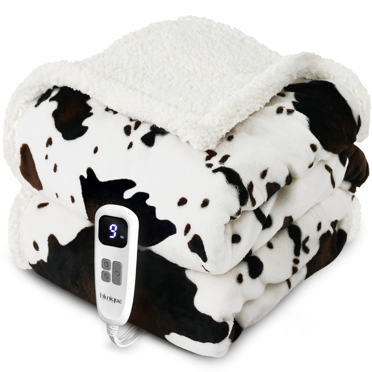 blunique - Cow Print Electric Heated Throw & Blanket