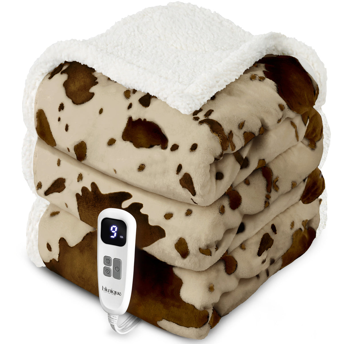 blunique - Cow Print Electric Heated Throw & Blanket