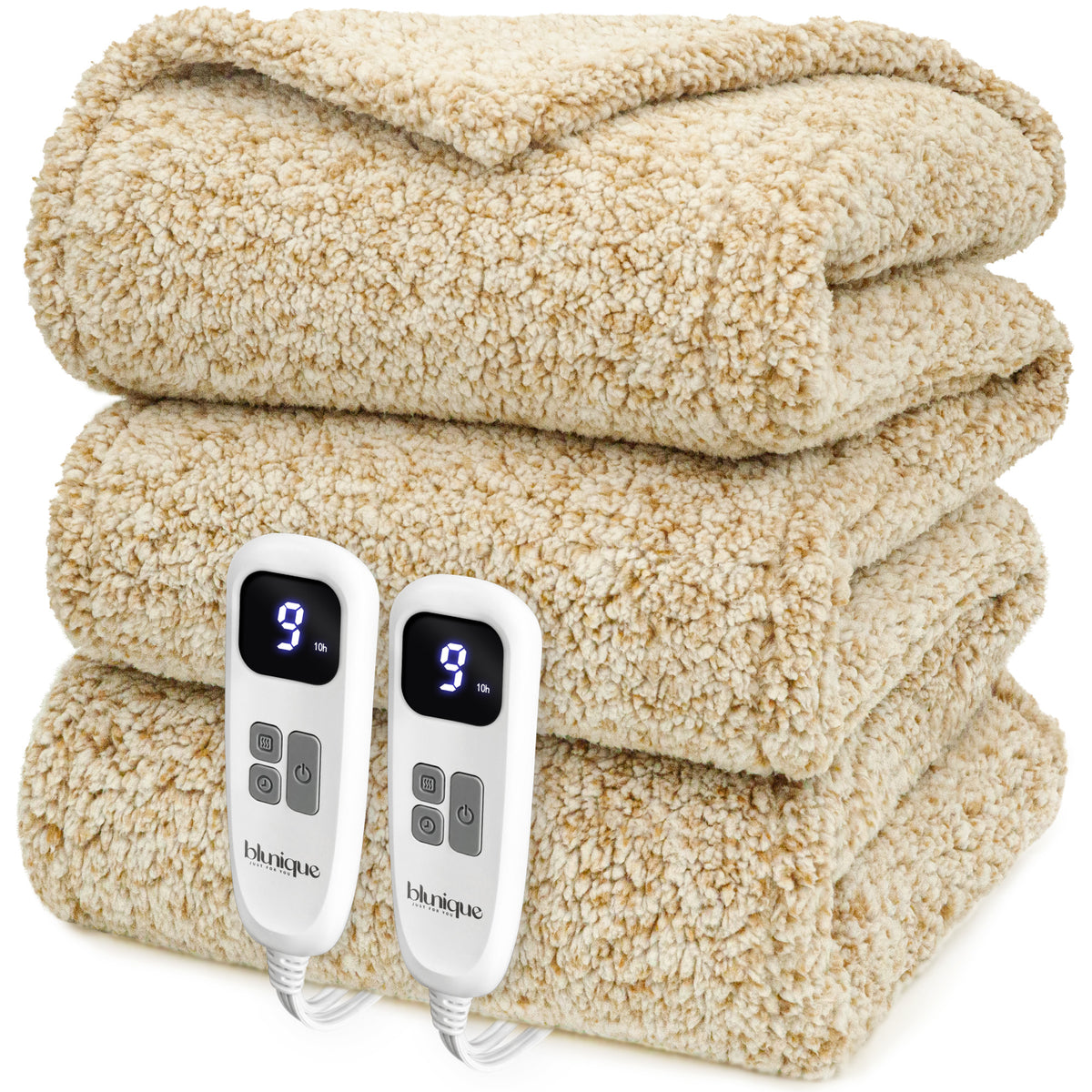 blunique -  Double Sided Print Cozy Sherpa - Fast Heated Blanket Electric Blanket