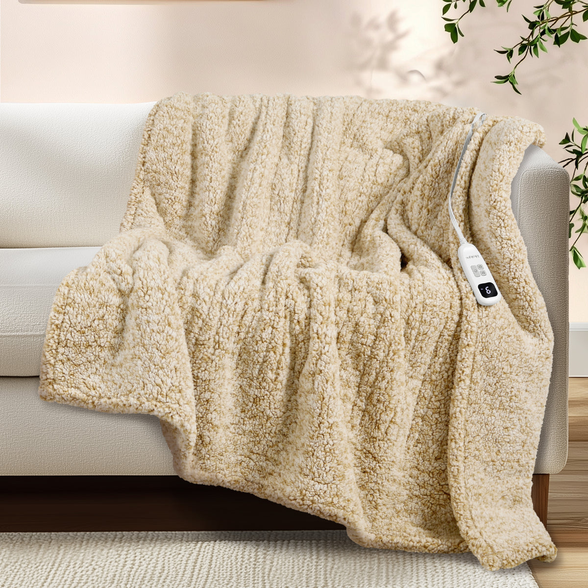 blunique -  Double Sided Print Cozy Sherpa - Fast Heated Blanket Electric Blanket