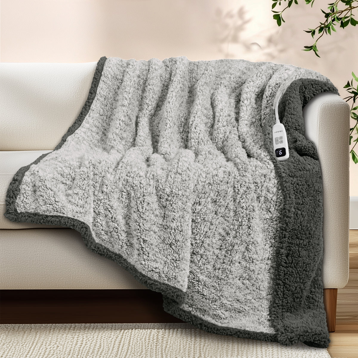 blunique -  Double Sided Cozy Sherpa - Two-Tone -Fast Heated Blanket Electric Blanket