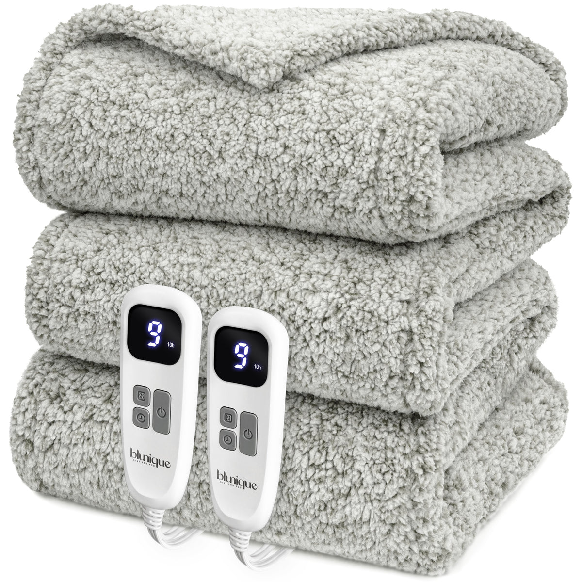blunique -  Double Sided Print Cozy Sherpa - Fast Heated Blanket Electric Blanket