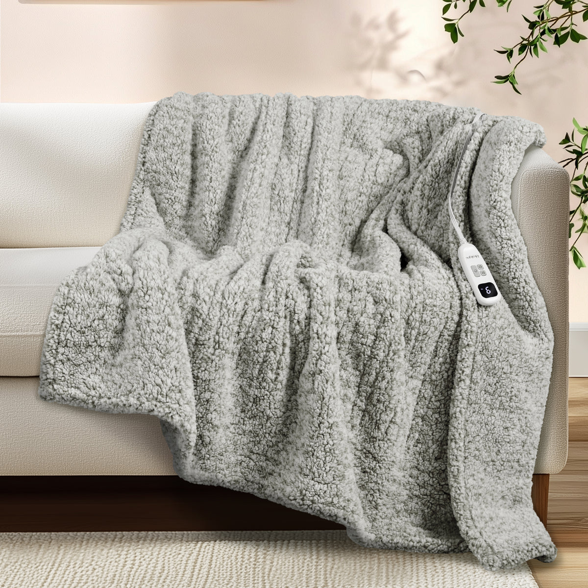 blunique -  Double Sided Print Cozy Sherpa - Fast Heated Blanket Electric Blanket