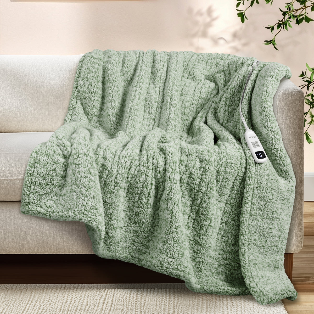 blunique -  Double Sided Print Cozy Sherpa - Fast Heated Blanket Electric Blanket