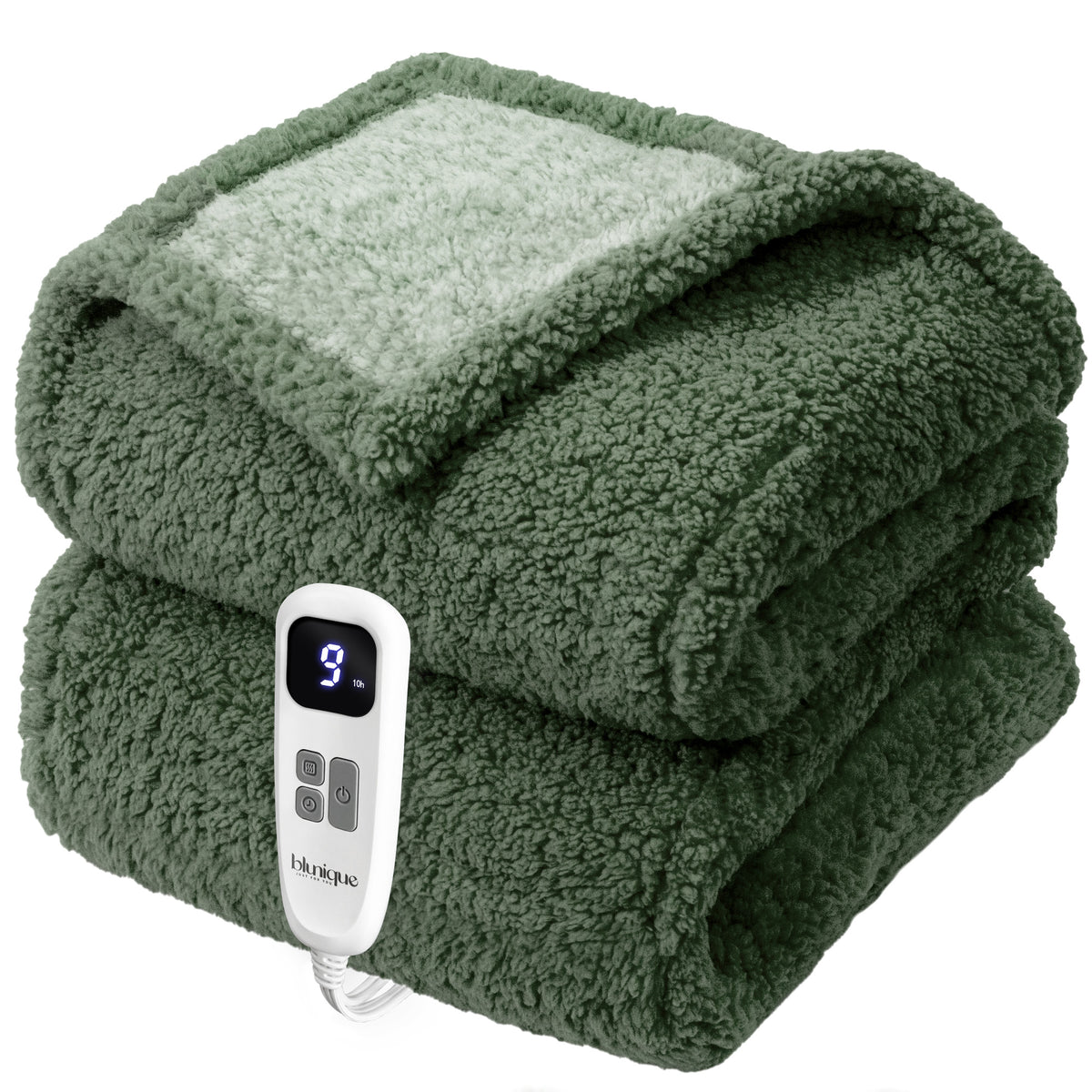 blunique -  Double Sided Cozy Sherpa - Two-Tone -Fast Heated Blanket Electric Blanket