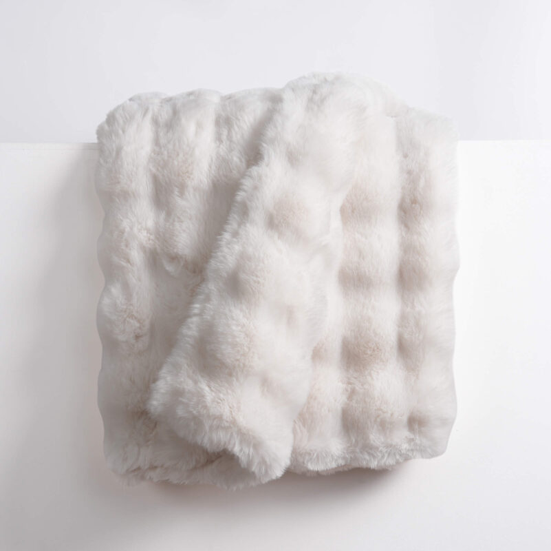 Cream White Bubble Bunny Faux Fur Blanket Blunique bright bed throw