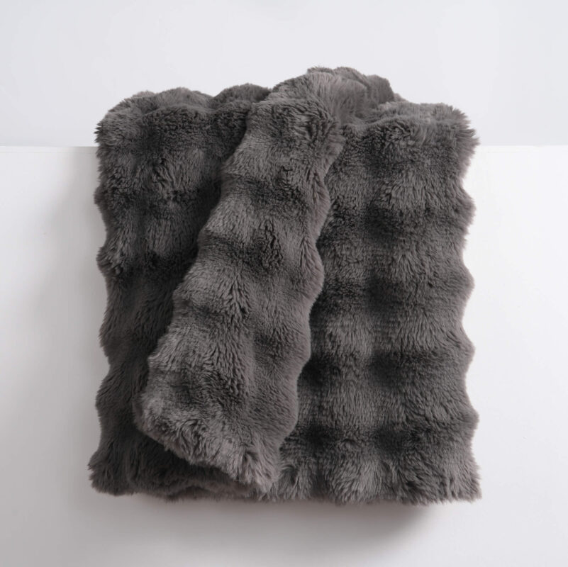 Dark Gray Bubble Bunny Faux Fur Blanket Blunique luxury sofa throw