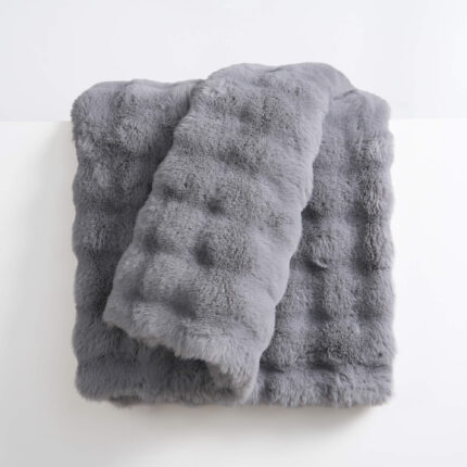 Light Gray Bubble Bunny Faux Fur Blanket Blunique couch throw