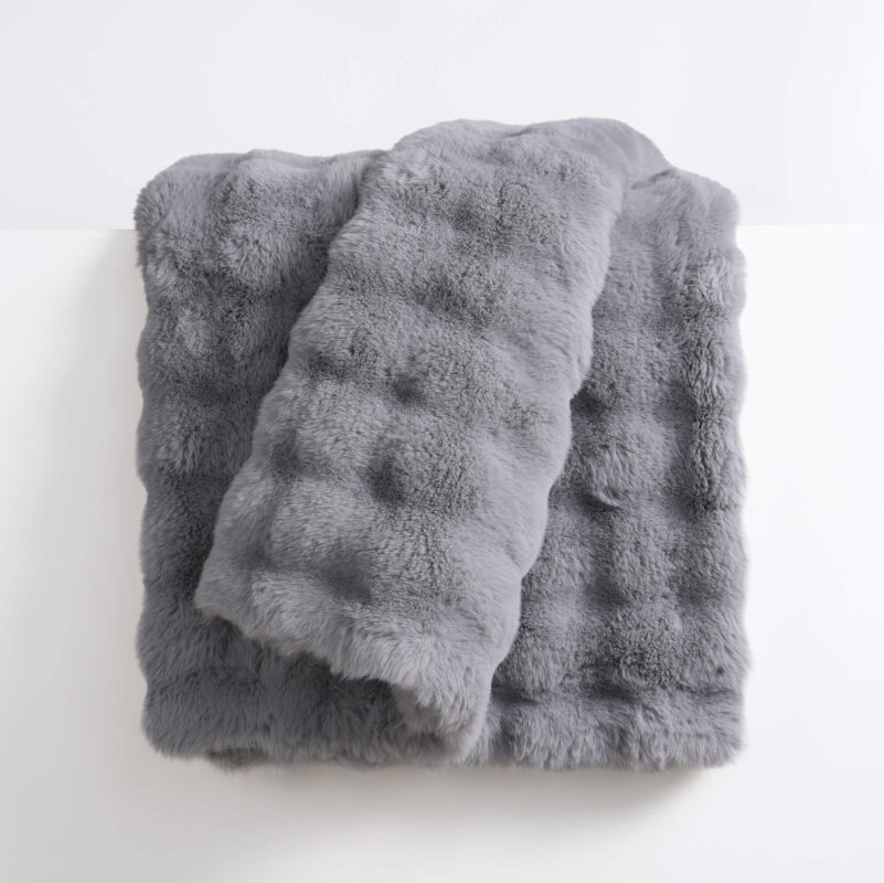 Light Gray Bubble Bunny Faux Fur Blanket Blunique couch throw