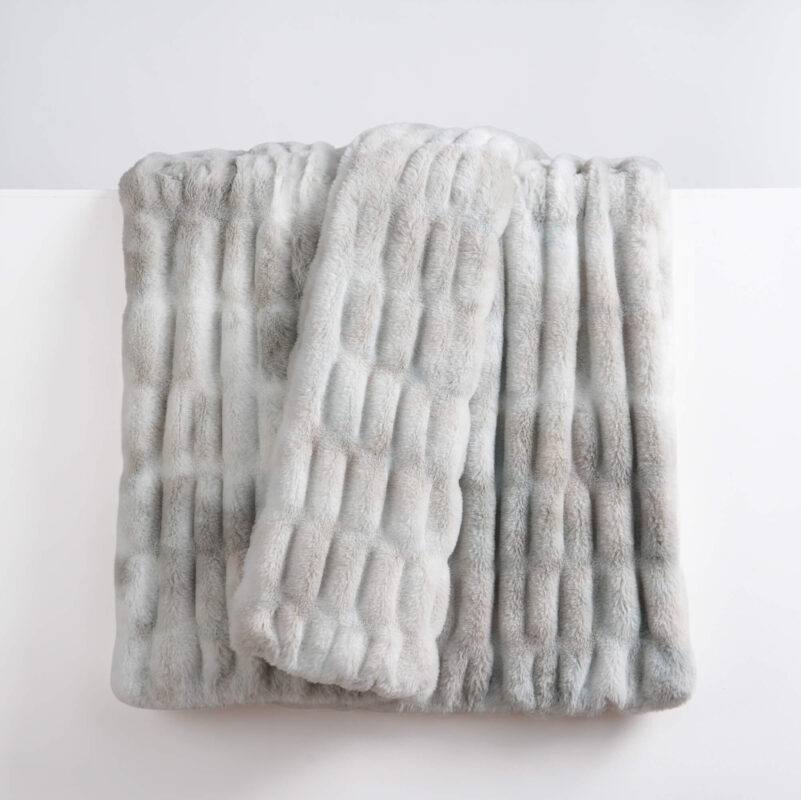 Ruched dual-sided Elastic Bunny faux fur blanket tie-dye beige marbled texture
