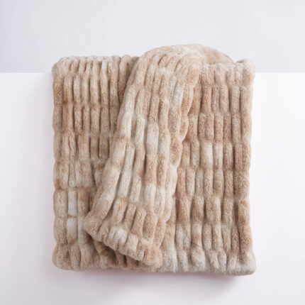 Ruched dual-sided Elastic Bunny faux fur blanket tie-dye camel neutral shade