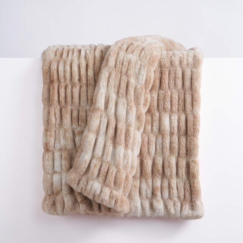 Ruched dual-sided Elastic Bunny faux fur blanket tie-dye camel neutral shade