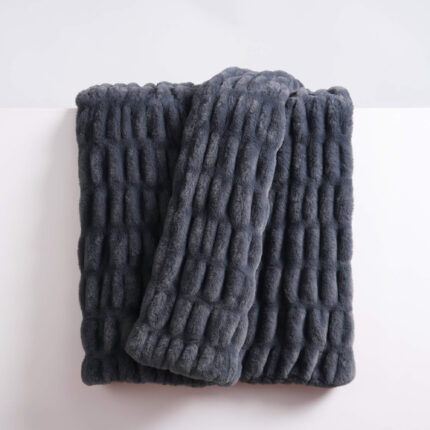 Ruched dual-sided Elastic Bunny faux fur blanket tie-dye charcoal dark gray