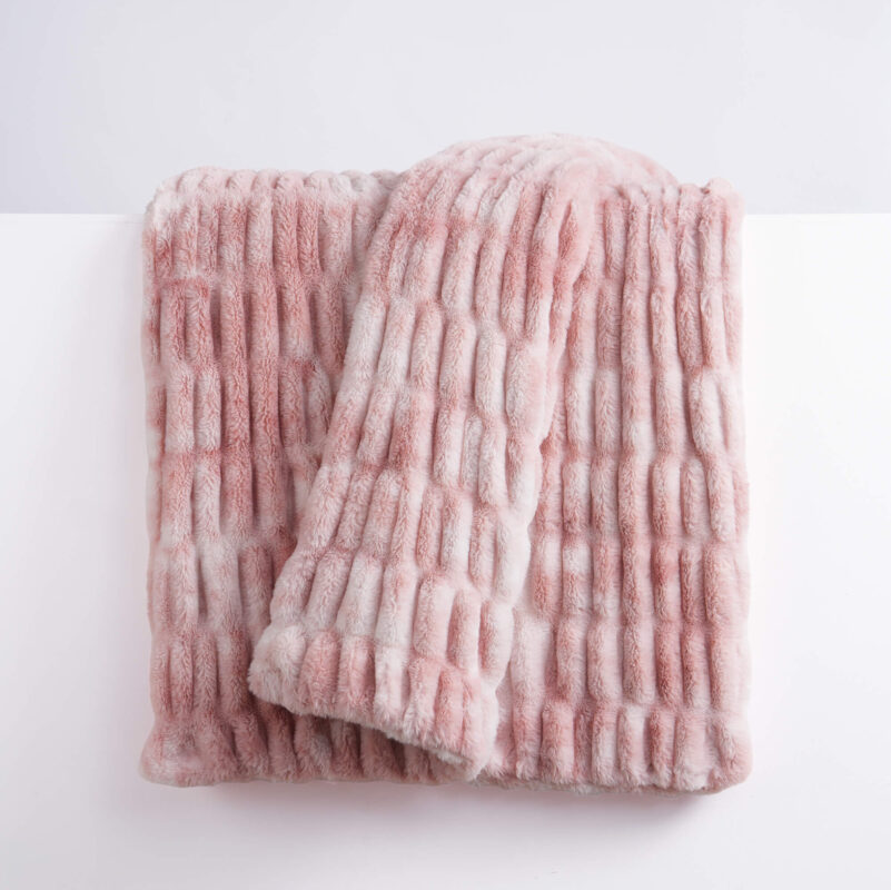 Ruched dual-sided Elastic Bunny faux fur blanket tie-dye pastel pink plush