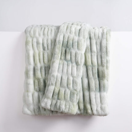 Ruched dual-sided Elastic Bunny faux fur blanket tie-dye muted sage green texture