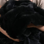 Cozy hug with black bubble bunny fluffy faux fur blanket, soft warm home throw