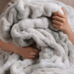 Snuggling soft tie-dye beige dual-sided elastic bunny faux fur blanket