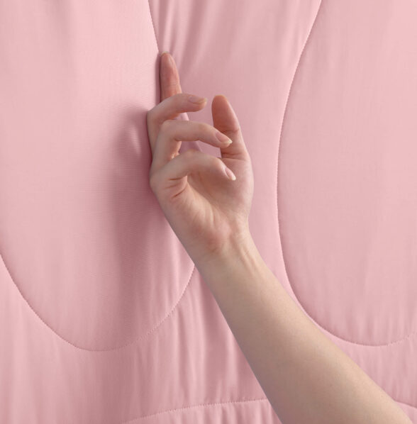 Pink Cooling Blanket Touch Shot, Silky Cooling Fabric Close Up