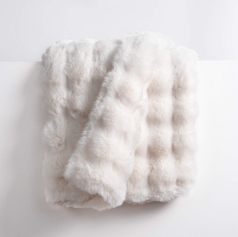 Cream White Bubble Bunny Faux Fur Blanket Blunique bright bed throw
