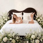 White Cooling Bed Blanket All White Floral Bedroom Lifestyle Shot, Neutral Summer Cooling Comforter